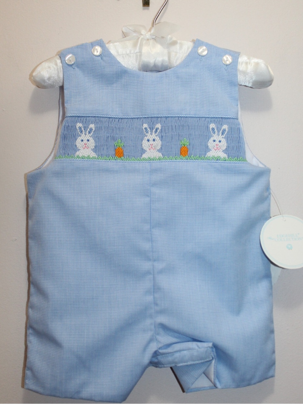 Edgehill Collection Boy Bunny Carrot Easter Peter Rabbit Hand Smocked Romper